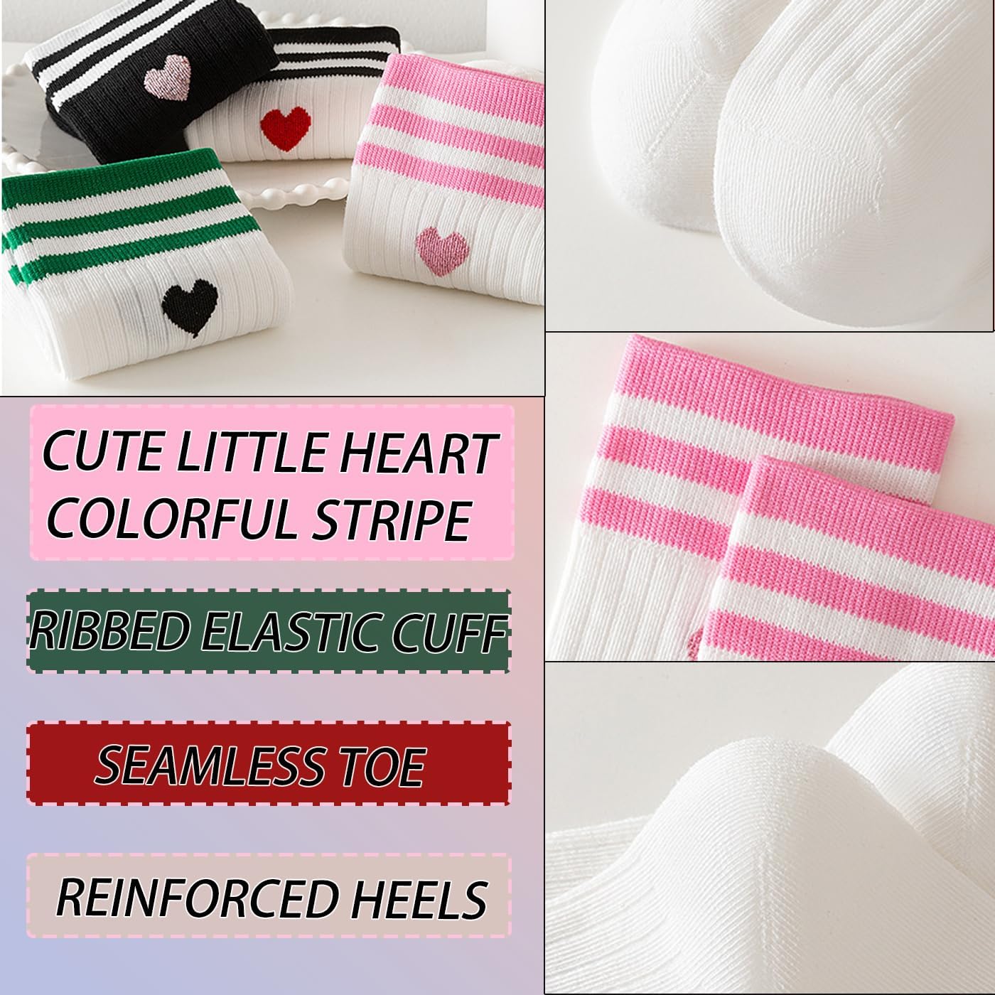 CHUNFO Cute Heart White Red Ankle Women Socks Frilly Fun Bear Pattern Long Crew Novelty Aesthetic Girls Sock 4 & More Pairs