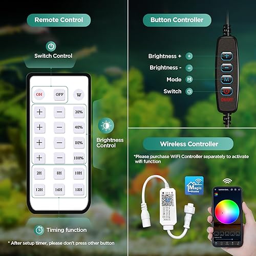 Miniatura 10 de Lominie Luz LED para acuario de 10 galones, temporizador de luz para pecera, clip en lámpara de acuario, espectro completo, 80 W, 6500 K, para