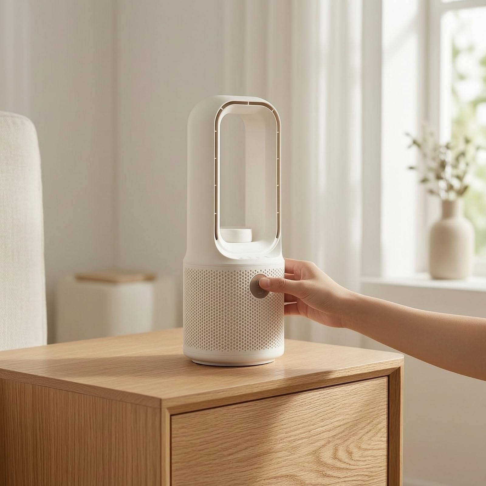 LOVIVER Umidificatore Ventilatore da Scrivania Senza Nebbia Fine E Diffusione Essenziali Portatile con Batteria Display Circolare 9 Velocità Oscillazione 60 Gradi Adatto per Camera da Letto Studio