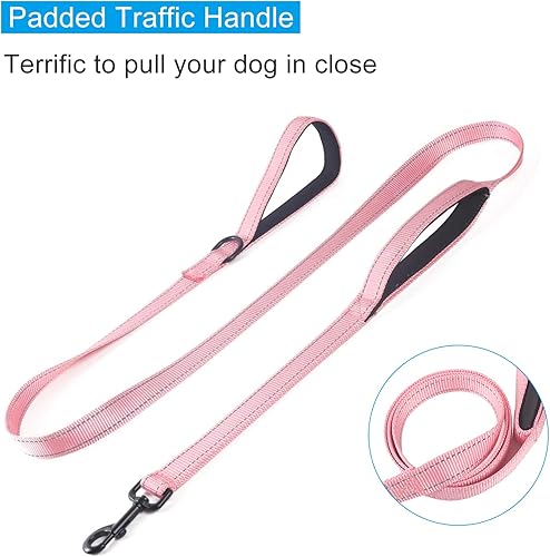 Vista 20 de Correa para perro para perros grandes, acolchado de tráfico, 2 asas para control adicional, 6 pies de largo con puntada reflectante para caminar por