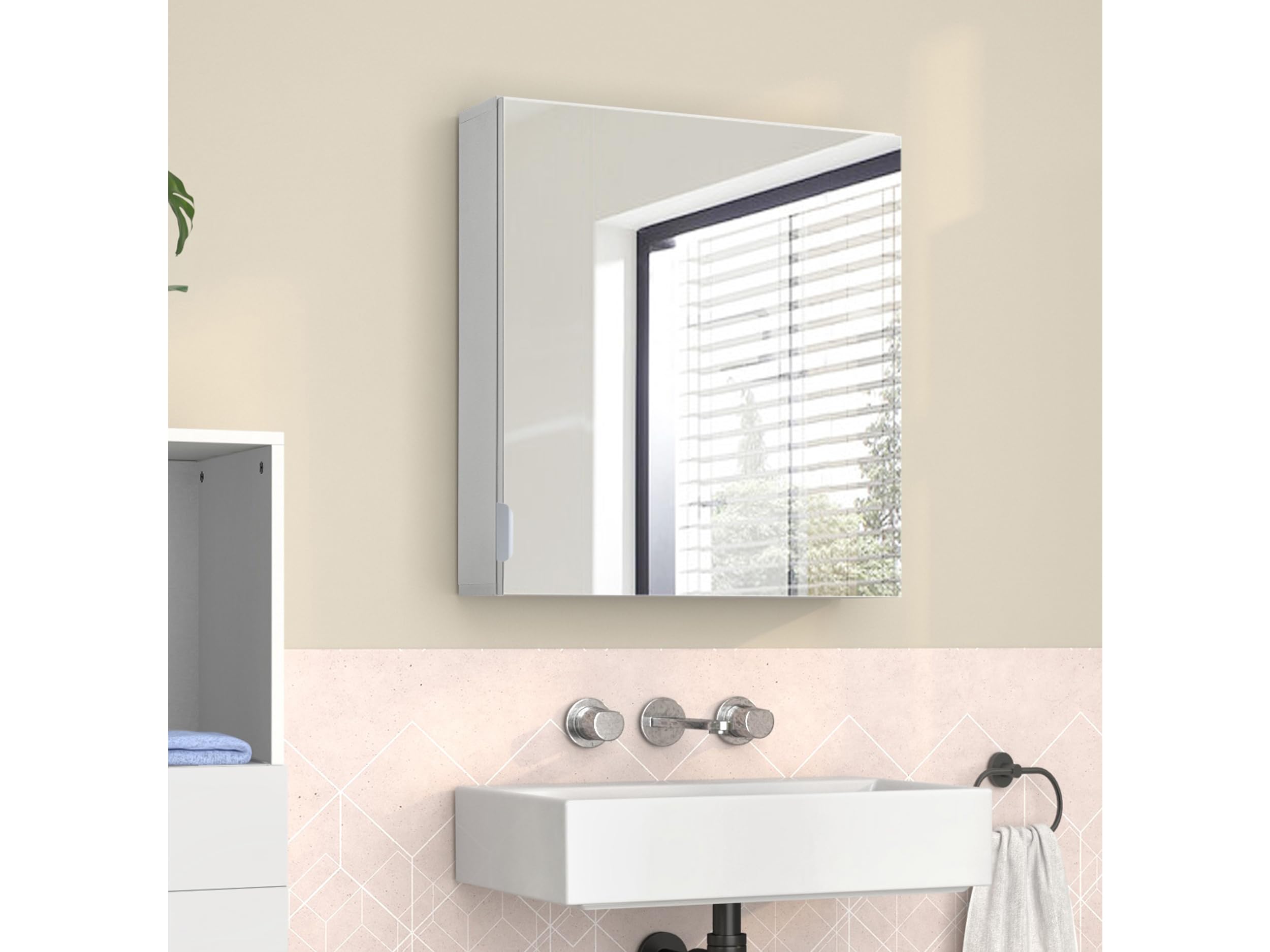 Loft24 Atlas Single Door Mirrored White Hanging Cabinet Extra Large Wood