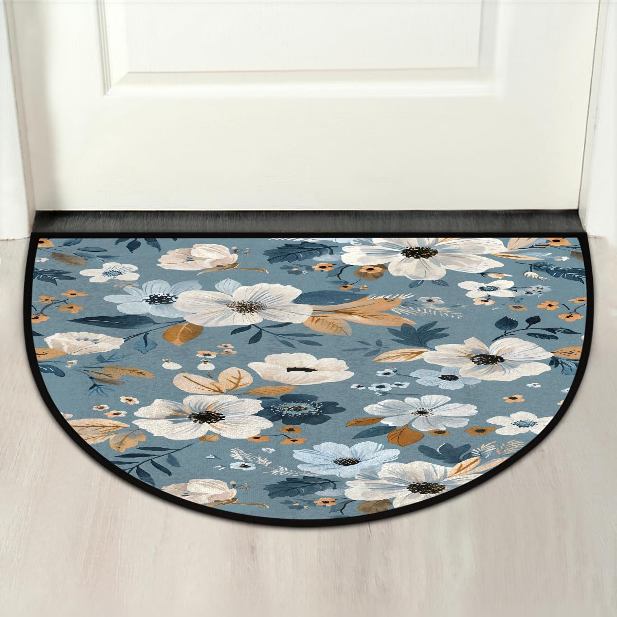 Half Round Door Mat Abstract Beautiful Flower Colorful Half Moon Rug Washable Half Circle Area Rugs Indoor Entrance Non Slip Semi Circle Bathroom Rugs Floor Carpet for Kithen Bedroom Fireplace Decor