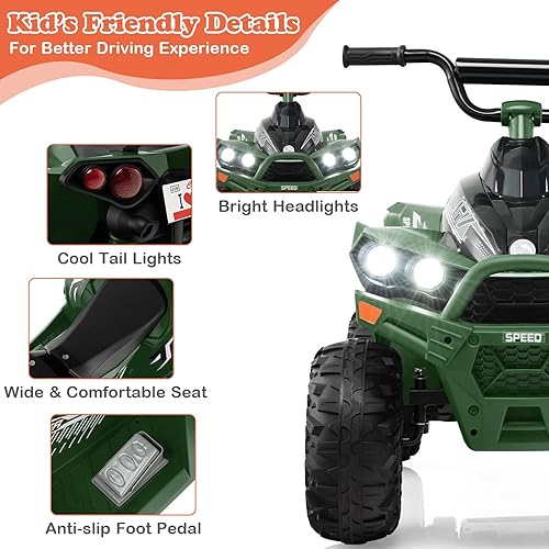 Miniatura 4 de HONEY JOY Vehículo eléctrico de 12 V para niños, con neumáticos de banda de rodadura, adelanteatrás, bocina, música, luces, velocidad altabaja, 4