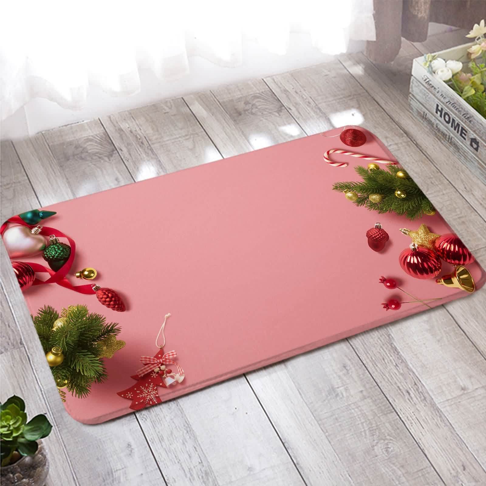 Tappeto rosa, tappetini per porte interni 60X180cm decorazioni natalizie ciondolo flanella tappetino