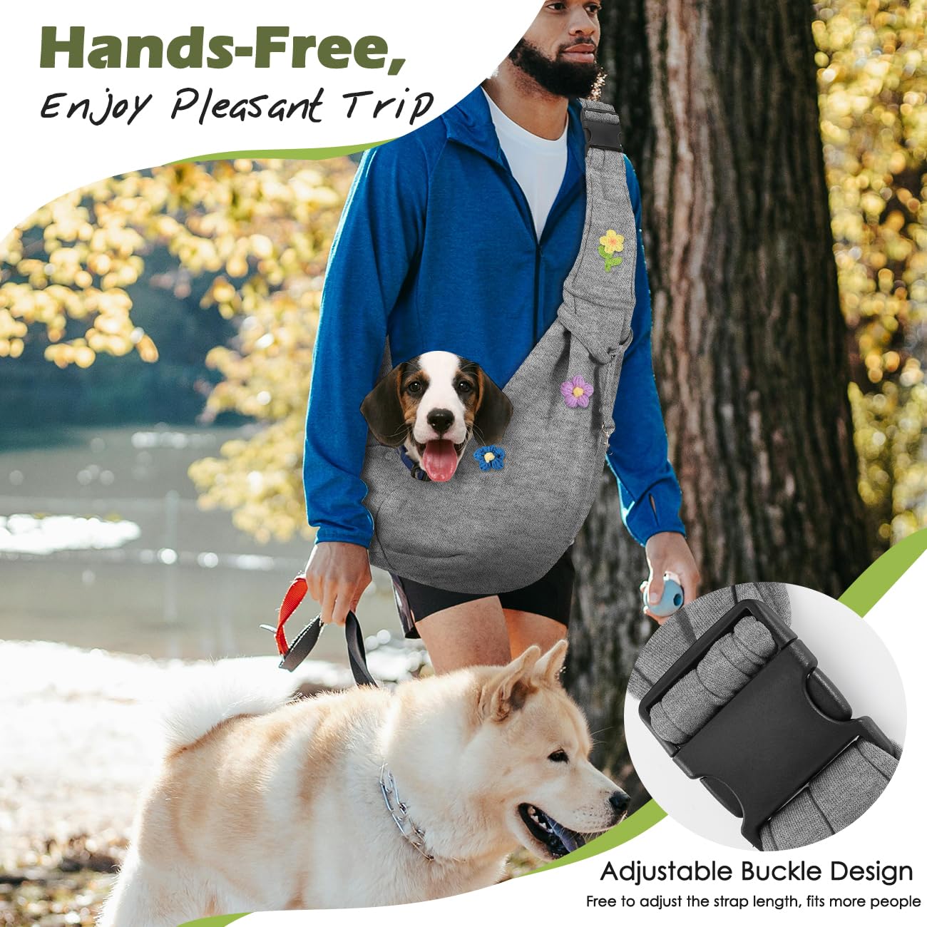 Pawaboo Dog Sling Carrier for Small Dogs Reversible Hand Free Dog Carrier Sling with Adjustable Strap Buckle & Safety Leash - Image 3