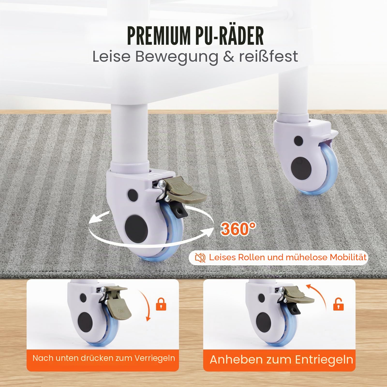 VEVOR Laborwagen Medizinwagen mit 3 Ablagen und 4 Rädern, Rollbarer Laborwagen PP-Material, 50 kg belastbarer Servierwagen Medizinischer Wagen für Labor, Klinik, Krankenhaus, Salon, 645 x 445 mm