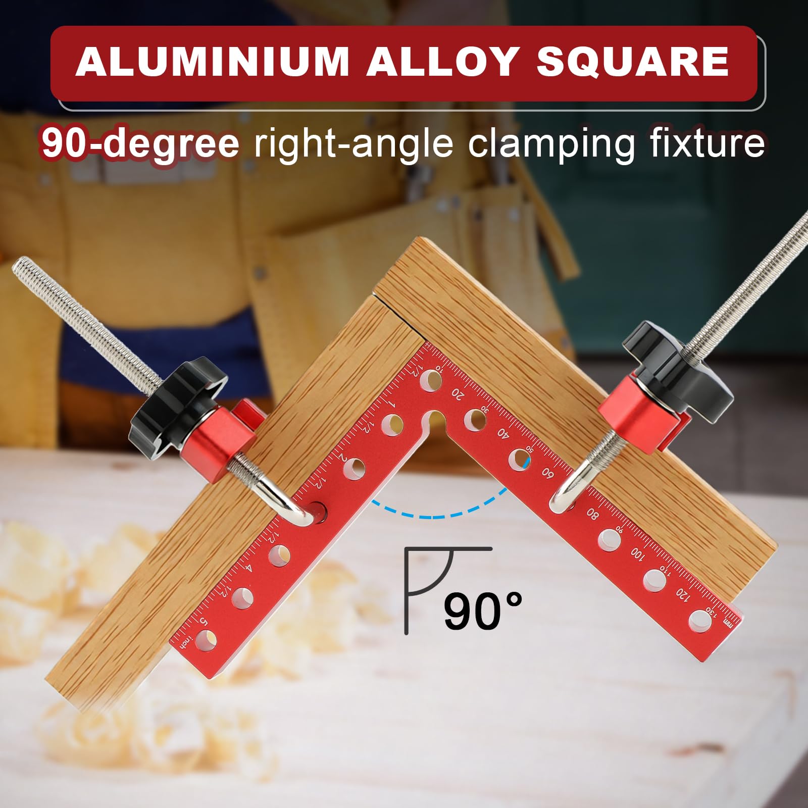 Ángulo de posicionamiento de 90 grados, 4 abrazaderas de aleación de aluminio de ángulo recto (14 cm/5,5 pulgadas), herramientas de carpintería para carpintería, bricolaje, manualidades (rojo)