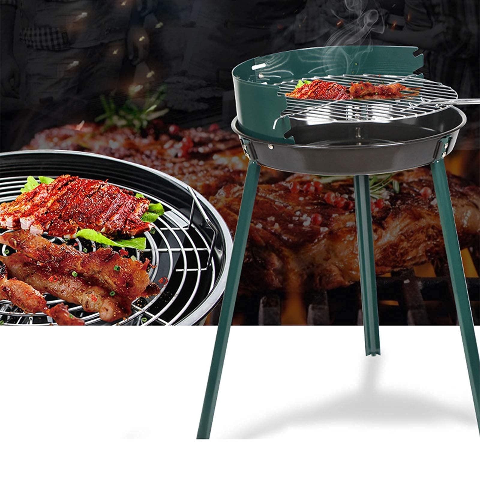 Griglia per barbecue all'aperto per braciere, griglia per barbecue per braciere BBQ portatile per picnic con reticolo di cottura Griglia per barbecue in acciaio inossidabile con supporto, pieghevole