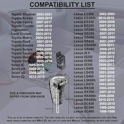 Miniatura 4 de Pomo de palanca de cambios de madera de cuero para Toyota Avalon Yaris 4Runner Land Cruiser Sienna Camry Solara Tacoma y Lexus ES300 ES330 GS300