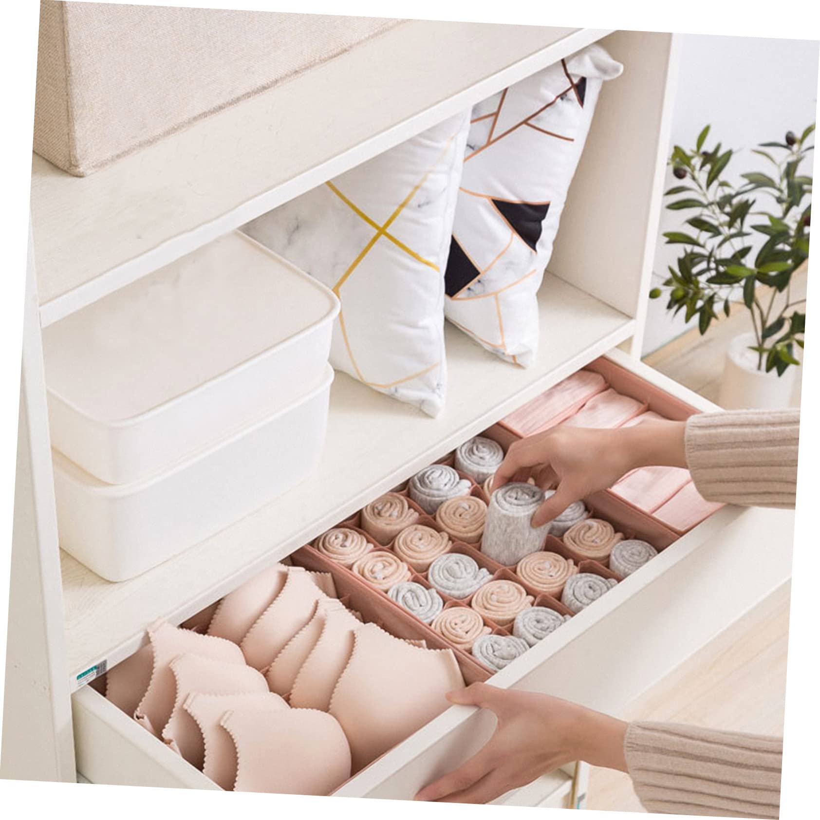 Mobestech 3pezzi Scatola Per Biancheria Intima e Calzini Contenitore Per Mutande Cassetto Tessuto Non Tessuto Organizzatore Per Dormitorio Rosa