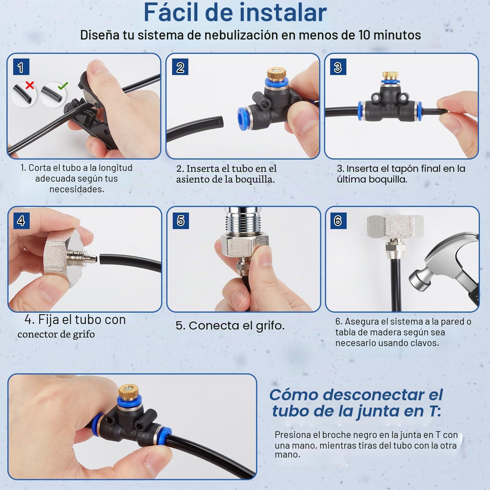 15M AGPTEK Kit de riego sistema de nebulización, 79PCS con 15 boquillas de niebla con junta en T, sistema de refrigeración exterior por niebla, nebulizador para terraza, jardín