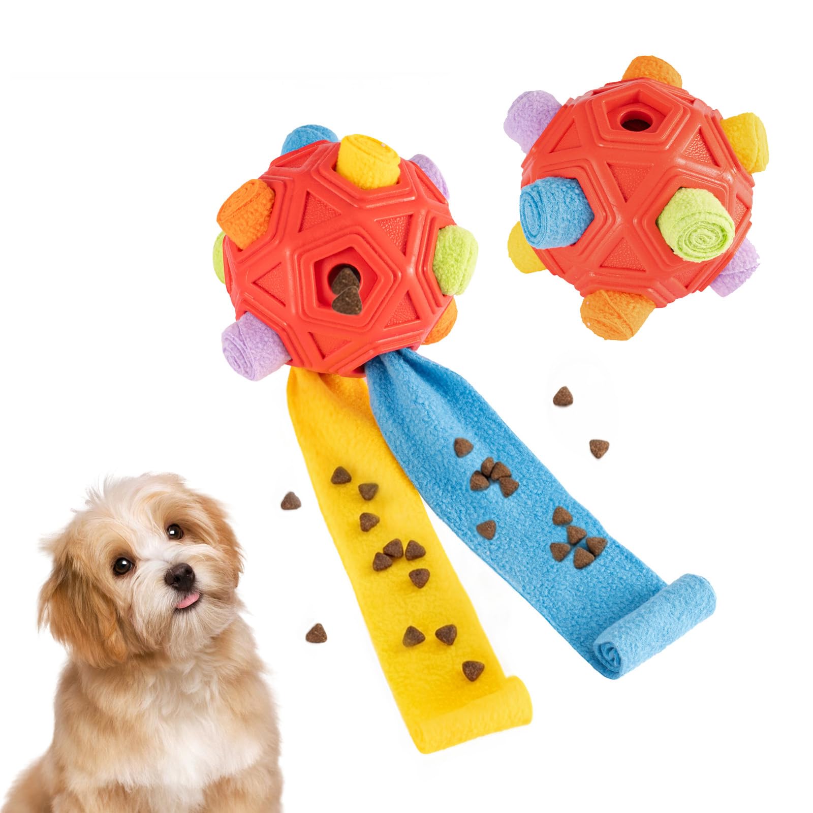 2pcs Snuffle Ball for Dog Toys Interactive Treat Dispenser, Slow Feeder Puzzle Toy for Boredom Relief, Foraging Snuffle Mat Alternative Puppy Enrichment Game for Small Medium Large Breeds Red