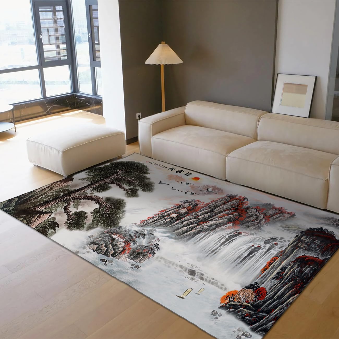 Dywan w stylu vintage, 160 x 230 cm, do salonu, sypialni, kuchni, biura, z motywem drzewa sosnowego, górskiego, łatwy do czyszczenia, obszary o dużym natężeniu ruchu, przyjazne zwierzętom domowym