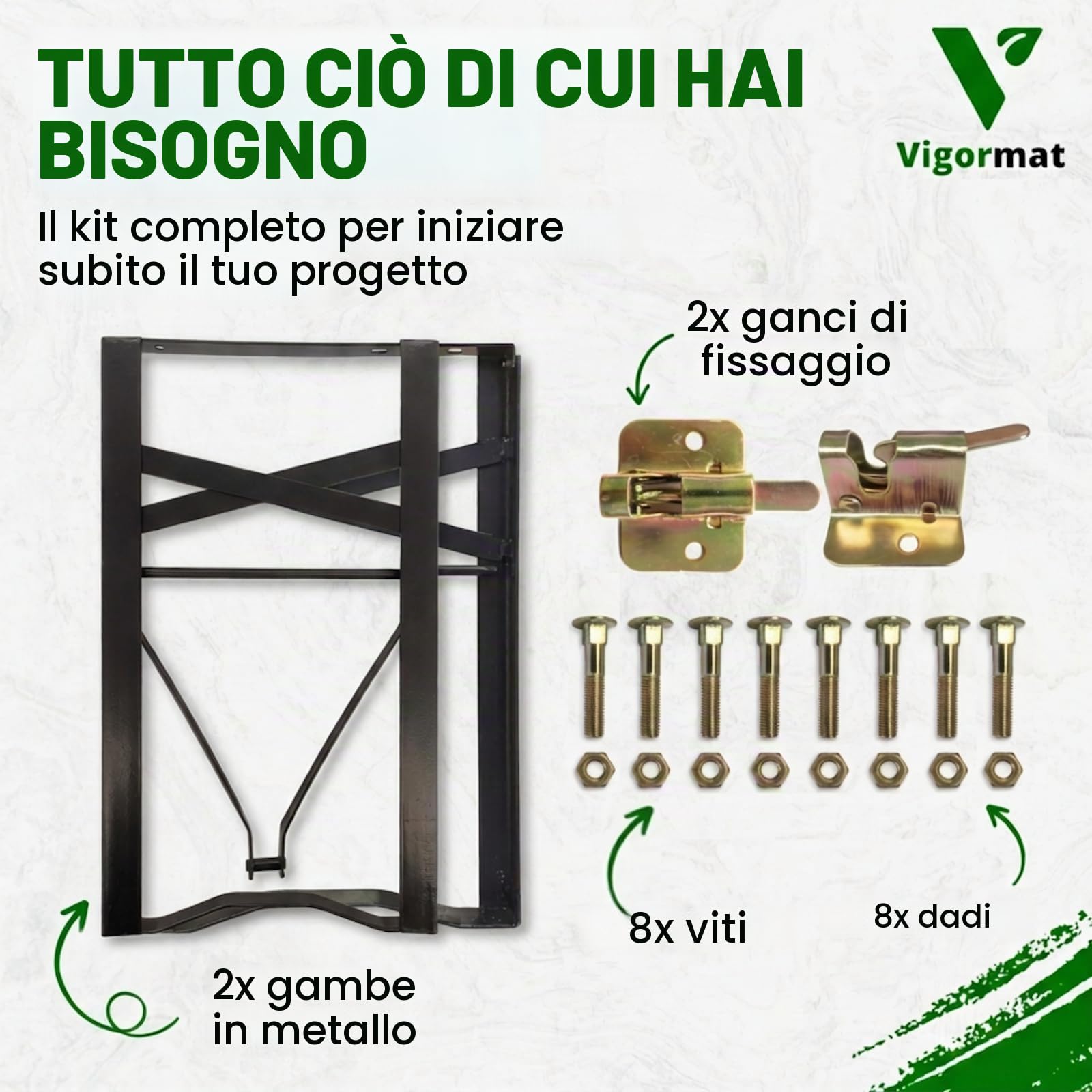 Set Gambe Pieghevoli per Tavolo e Panca in Metallo, Kit Fissaggio Incluso - Set Gambe per Panche Pieghevoli 43x23 cm e Gambe Tavolo 73x53 cm da Esterno, Birreria, Giardino (2+2 Gambe + 2 Kit)