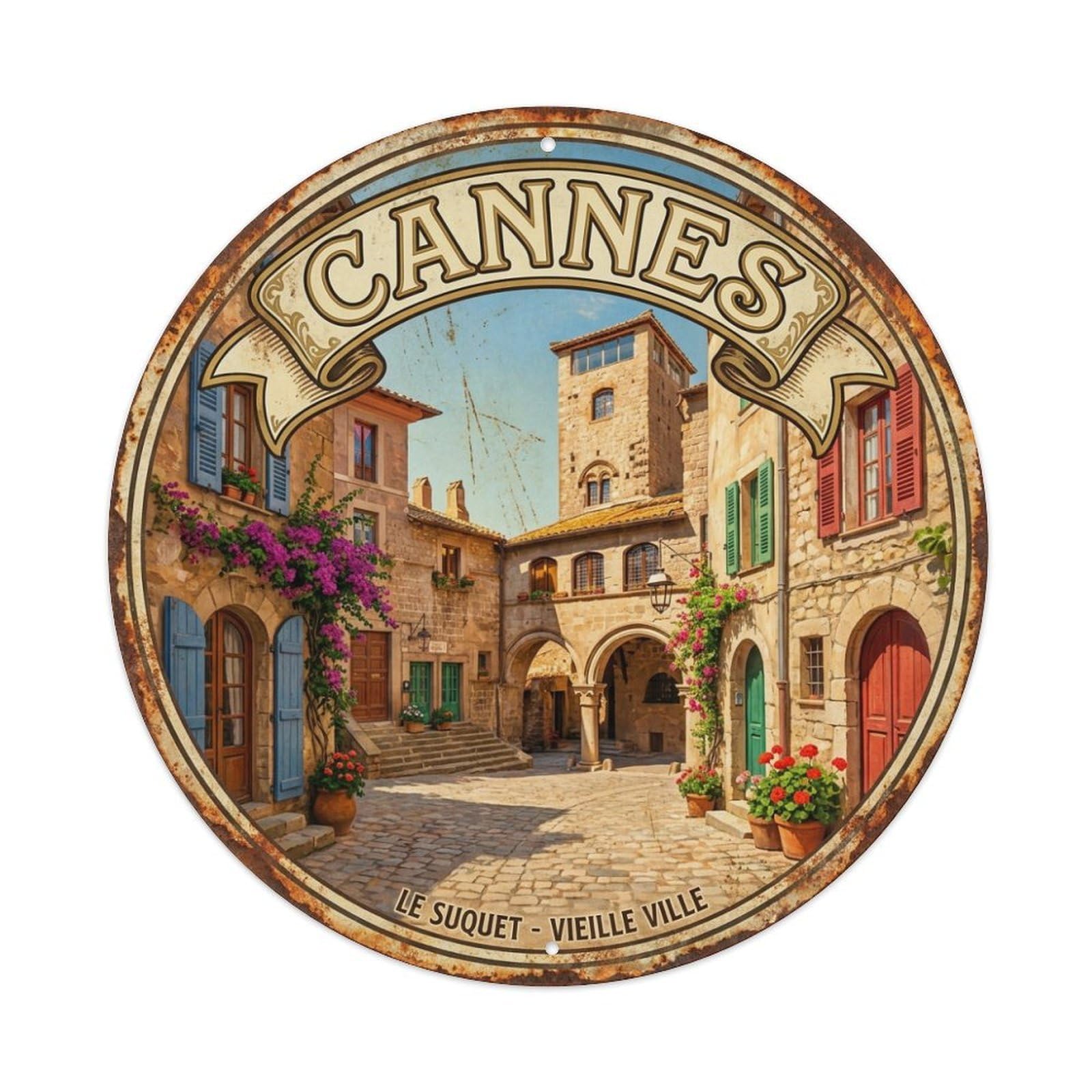 Cannes Historic Quarter Heritage Travel Vintage Metal Tin Sign