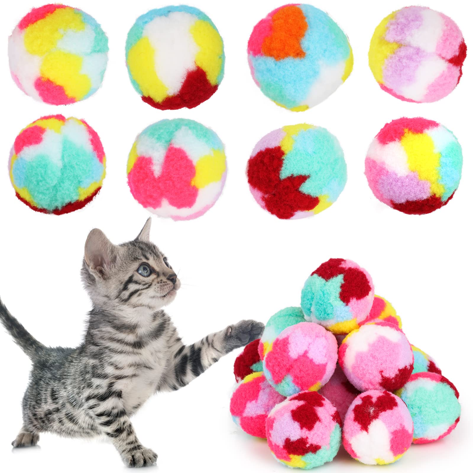 20 Pcs Cat Plush Rainbow Balls Kitten Toys, Light Weight and Soft Fuzzy Balls Pom Poms Puff Ball, Indoor Cat Interactive Toy for Pets' Traning