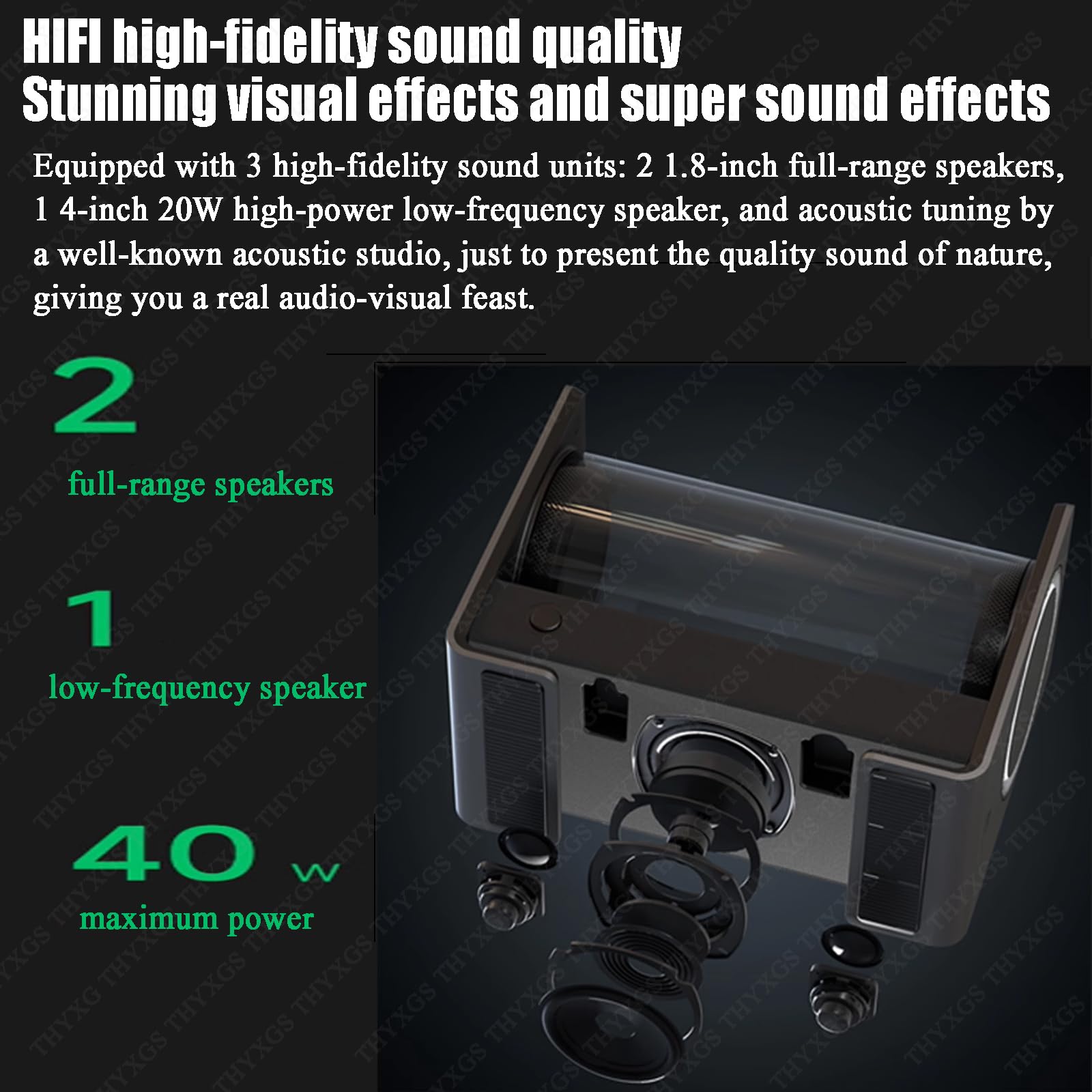 Bluetooth Lautsprecher mit LED Transparent Floating Display, 360° holografischer Songtext, 2.1 Stereo-Sound, Einstellbarer Songtext Winkel für Zuhause, Party, Festival Geschenk