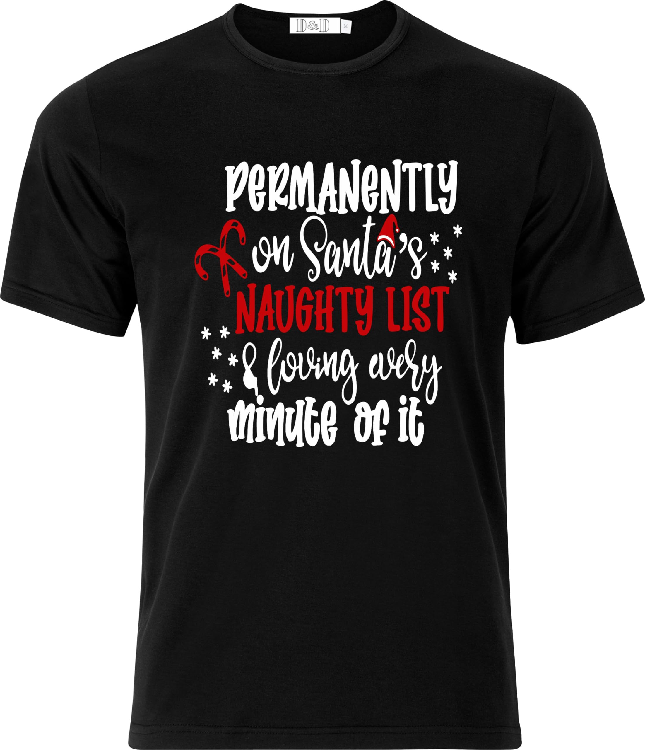 Magic Moments Unisex Black Adult Dtf T-Shirt Permanently On Santas Naughty List (Uk, Alpha, M, Regular, Regular, )