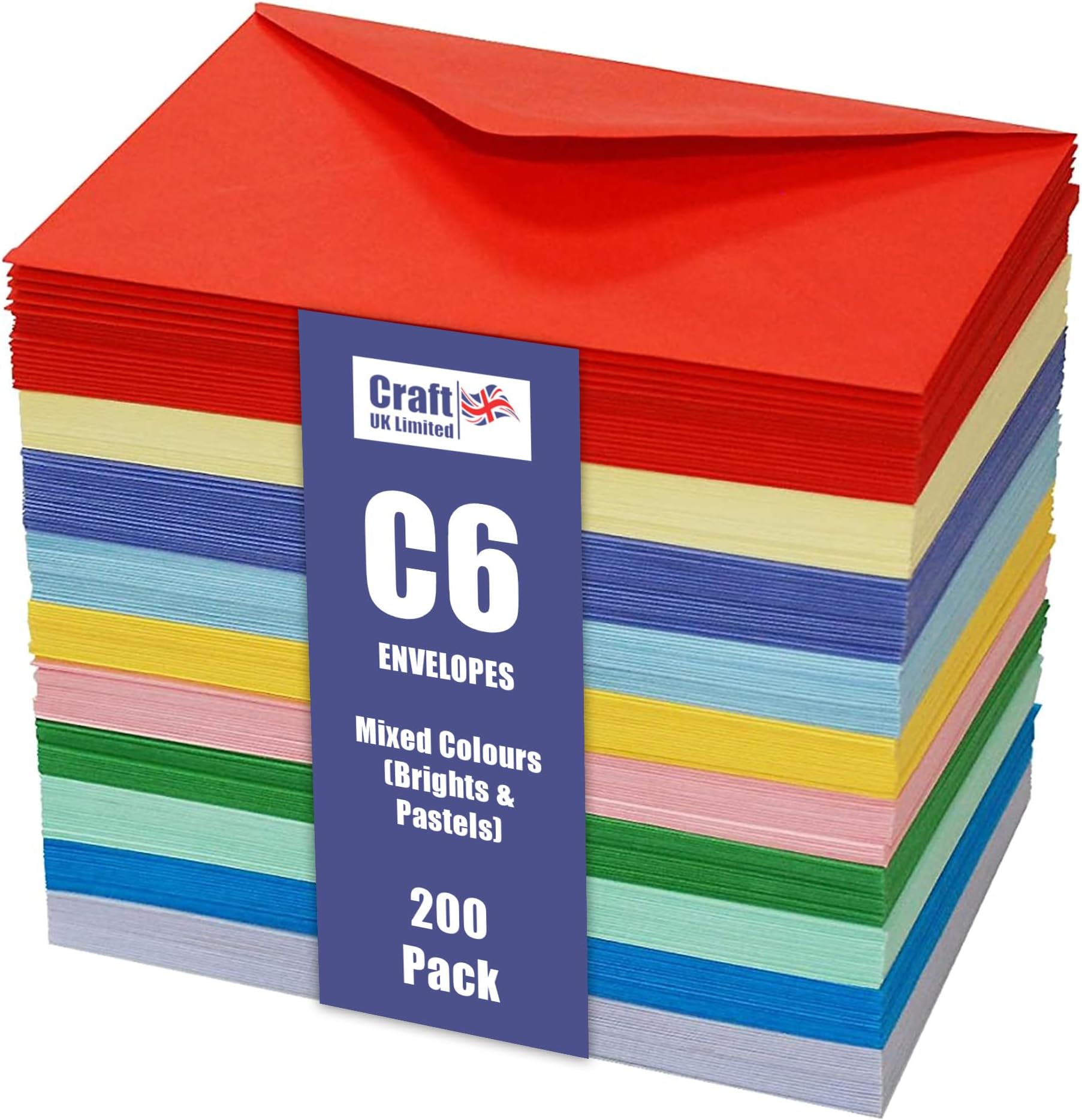 Craft 2282 - 200 C6 Envelopes In Assorted Colours
