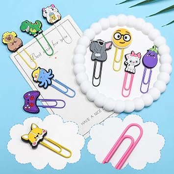 Cute Paper Clips, 40Pcs Random Paper Clips Bulk Colorful Fancy Metal Paperclips Funny Desk Decoration Bookmarks Clamp Cool Book Binder Clip Planner Clip for Paperwork Office Supplies Book Club Gifts