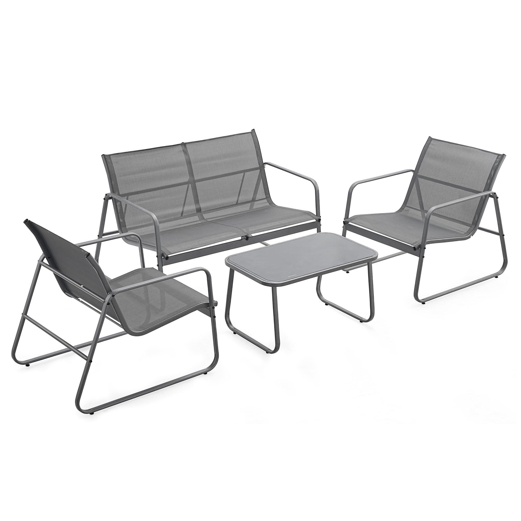 URBNLIVING 4-Piece Outdoor Garden Lounge Set – Loveseat, 2 Chairs & Coffee Table, Patio Sofa Furniture, Modern Weather-Resistant Design (Grey)