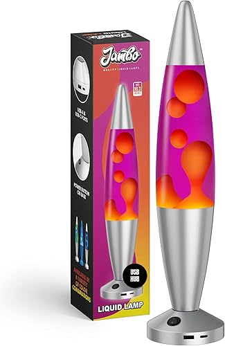 Miniatura 9 de JAMBO Hermosa lámpara de movimiento líquido de 16 pulgadas con USB, color morado con cera amarillanaranja para adultos, adolescentes y niños,