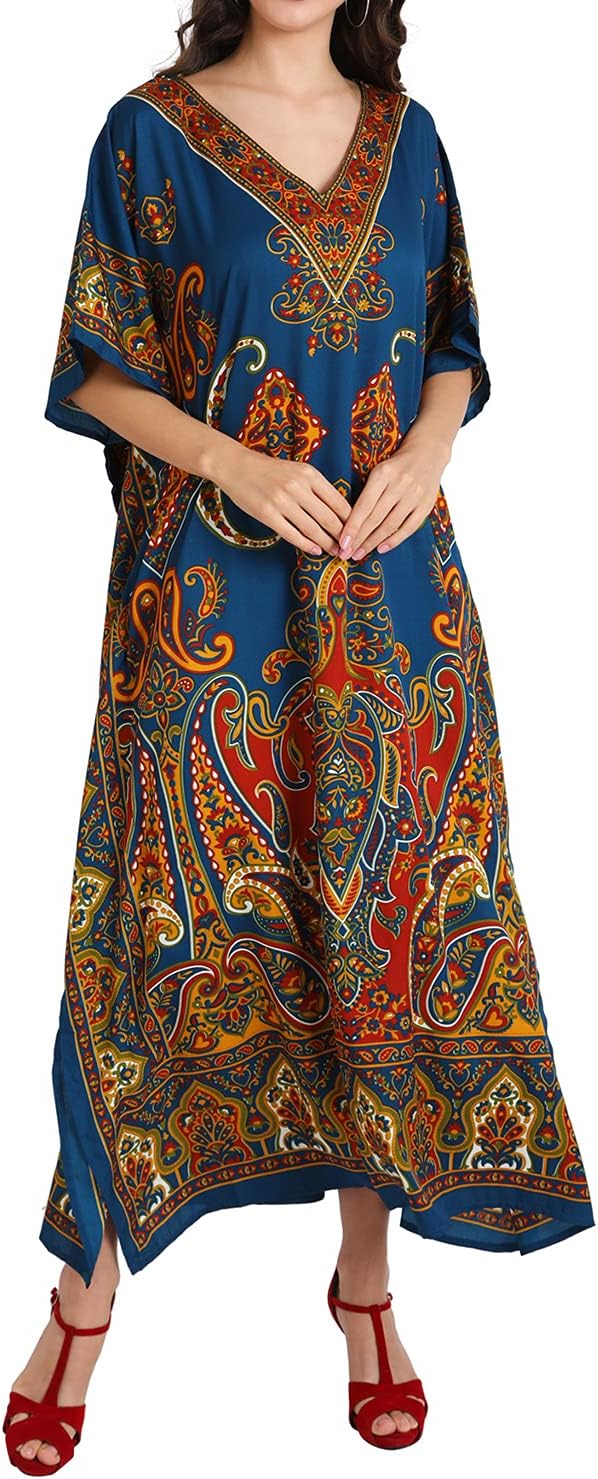 Miss Lavish London Long Kaftan Dress Women, Flowy Resort Wear, Maxi Plus Size Swim Coverup, Lightweight Summer Long Kaftan