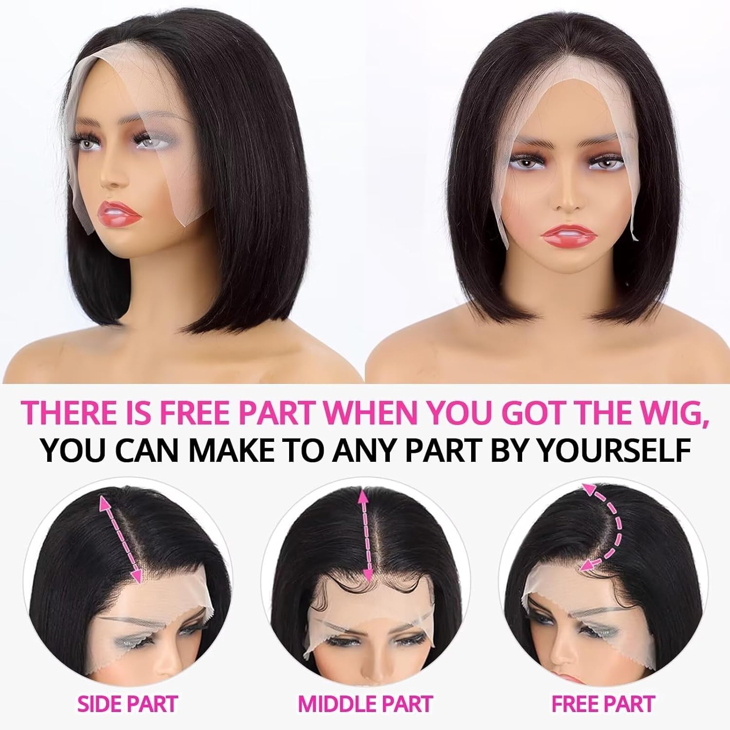 Bob Wig Human Hair 13x4 Frontal Lace Wig Human Hair 180 Density Glueless Pre Plucked with Baby Hair Straight Bob Wigs for Black Women 180% Density Pre Plucked Natural Color 12 inch