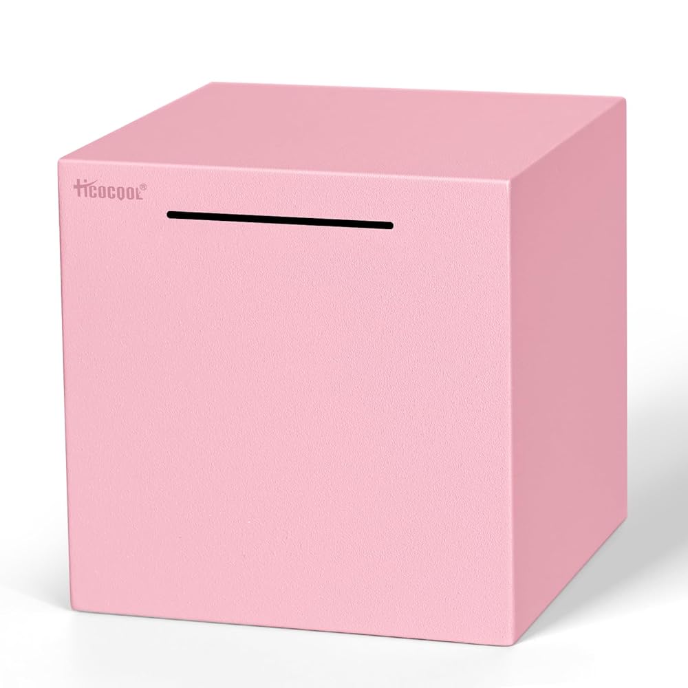 Hicocool Piggy Bank for Adults Must Break to Open, Unbreakable Stainless Steel Money Saving Box (Pink, 7.9 inch)