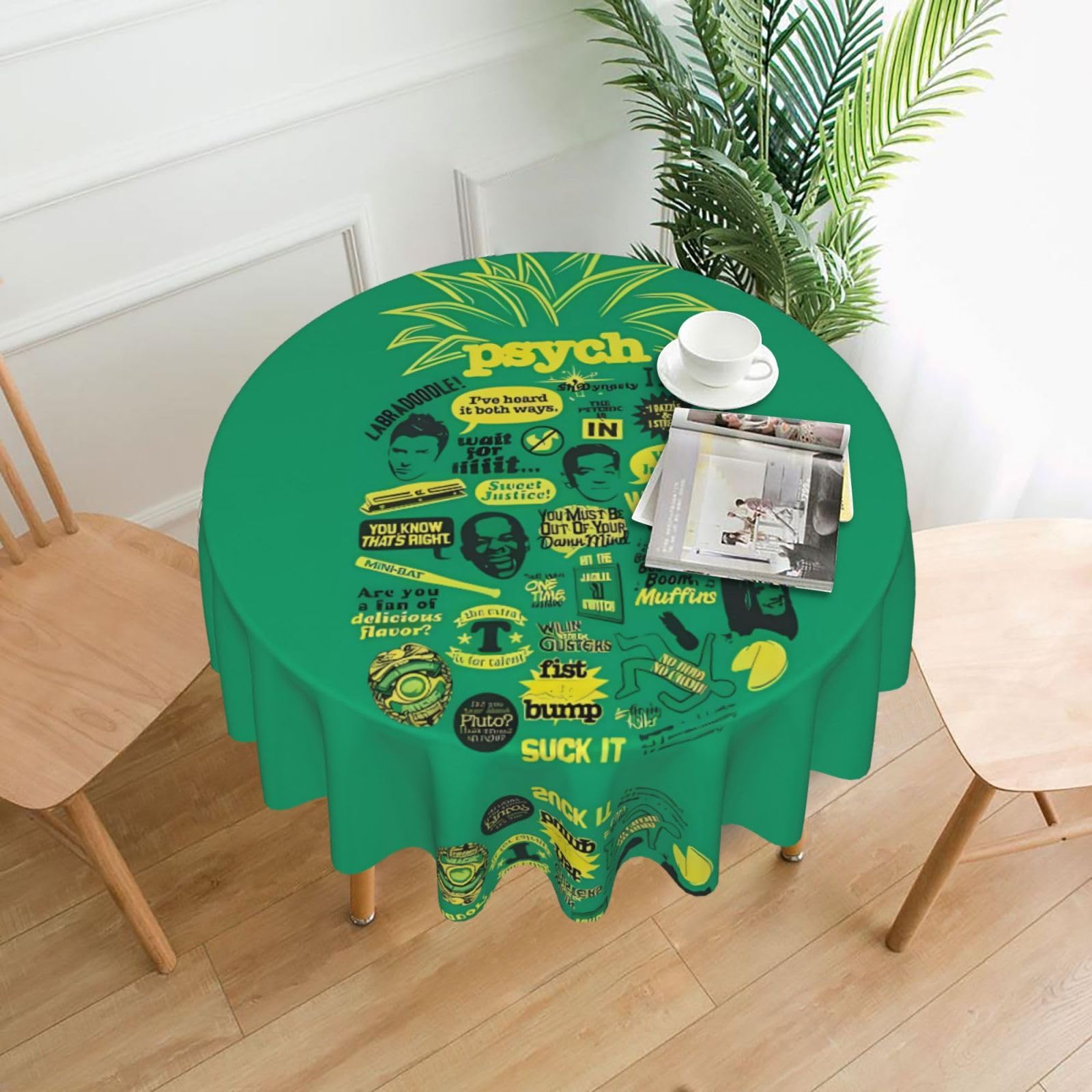 hhxvcv Psych Pineapple Quote Round Tablecloth – Dining Table Cover