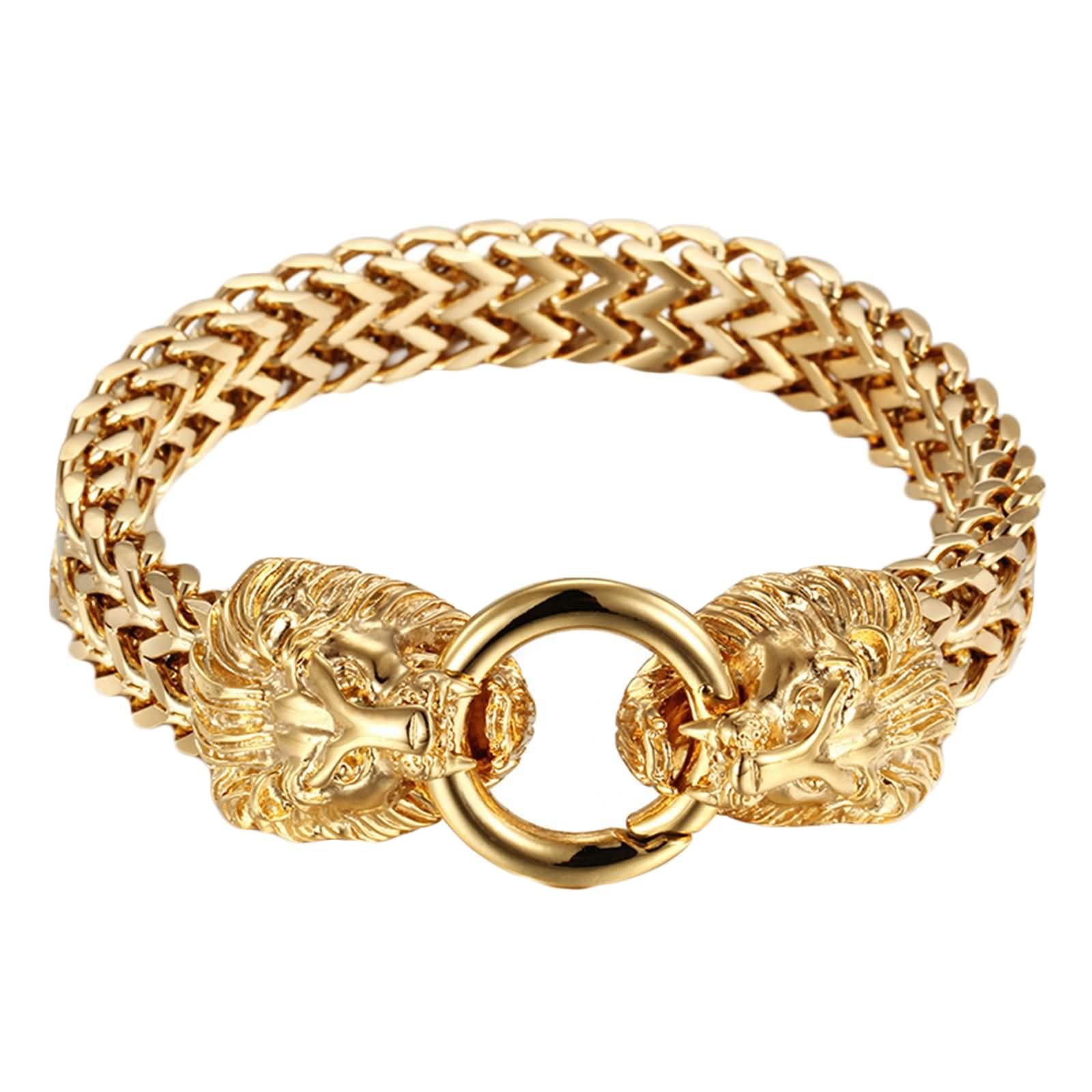 Daesar Pulsera para Hombre,Cabeza de León/Lobo/Calavera Pulsera de Acero Inoxidable para Hombre Oro