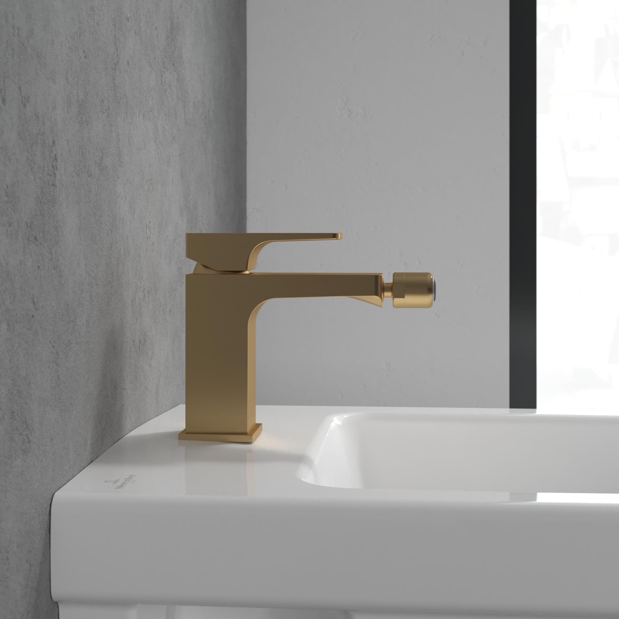Villeroy & Boch Architectura Square jednouchwytowa bateria bidetowa, bateria bidetowa z drążkiem i ceramicznym wkładem, bateria bidetowa oszczędzająca wodę, wysokość wylotu 100 mm, prostokątna,
