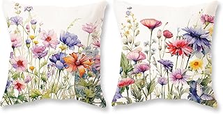 TAJWE Spring Floral Pillow Covers 18x18 Inch Set of 2 Wild Flowers Decorative Pillowcases Farmhouse Summer Seasonal Cushion Cases for Sofa Couch Home Decor