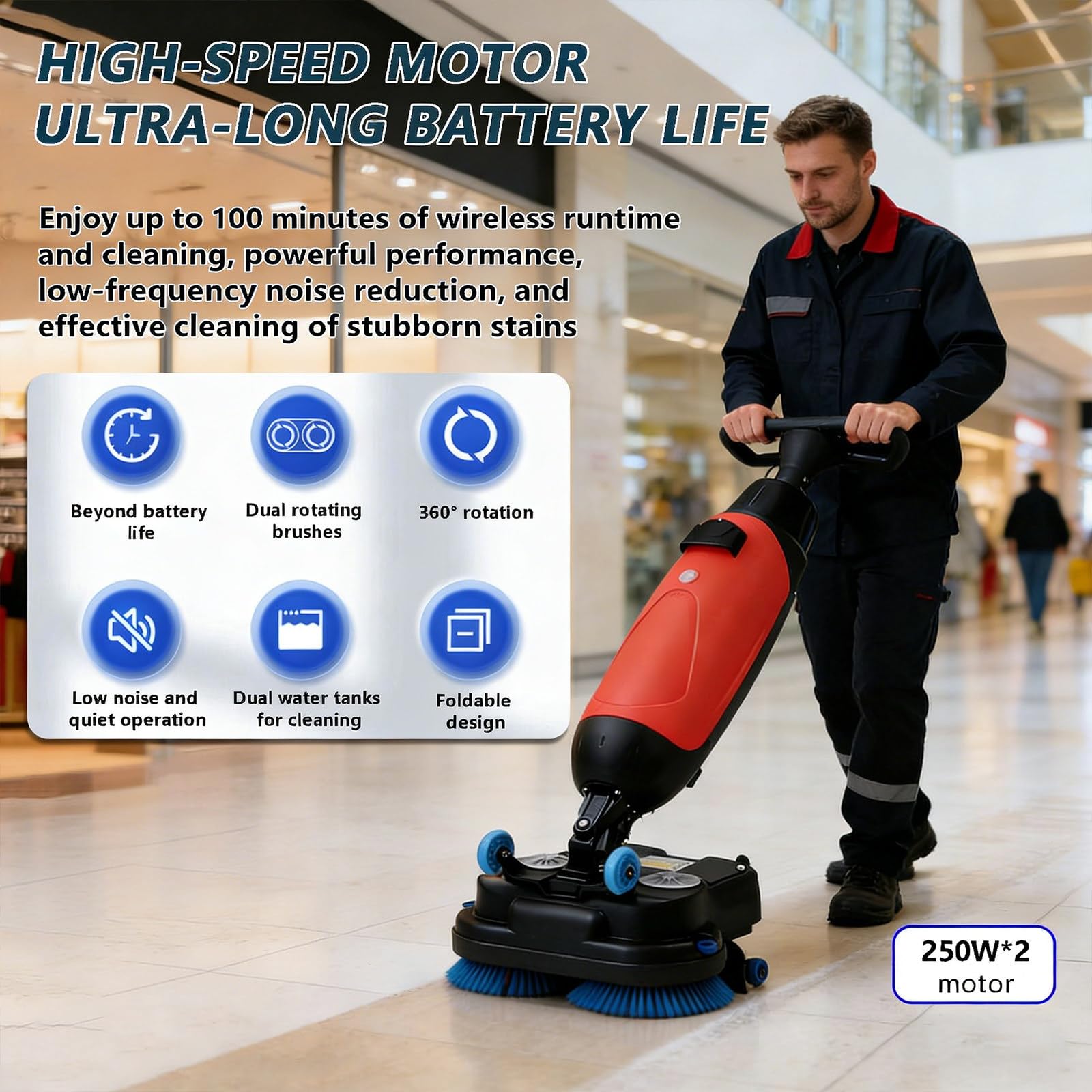 Fregadora-Secadora Profesional con Ancho de Limpieza de 43 cm, pulidora y limpiadora Multifuncional, 360 RPM, Limpieza Profunda de baldosas y moquetas. Limpieza de Juntas White-15A