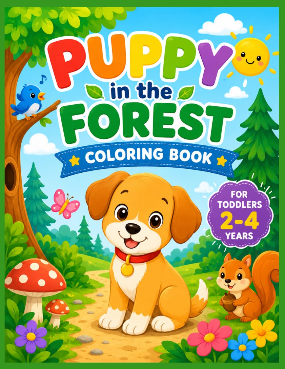 Puppy in the Forest: Coloring Book for Toddlers Ages 2–4: Cute & Easy Animal Coloring Pages for Little Kids