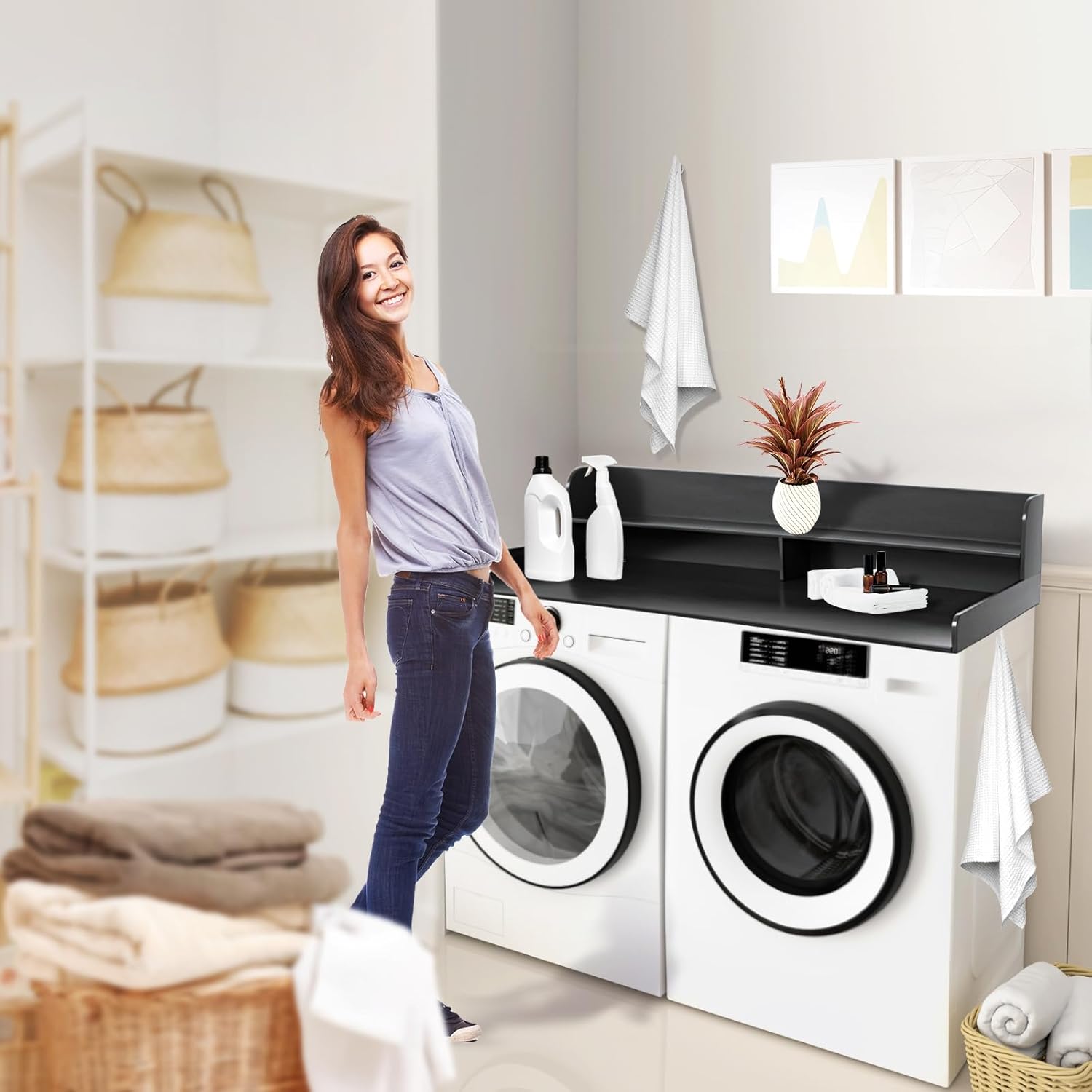 2-Tier Washer and Dryer Countertop Shelf, White Laundry Topper with Non-Slip Pads, Laundry Room Storage & Organization for Small Apartment Kitchen