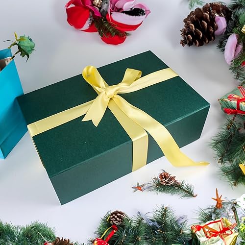 Miniatura 6 de YINUOYOUJIA Cajas de regalo grandes verdes con tapa, caja de regalo magnética de 14 x 9 x 4.5 pulgadas con cinta, tarjetas y sobres para regalos,