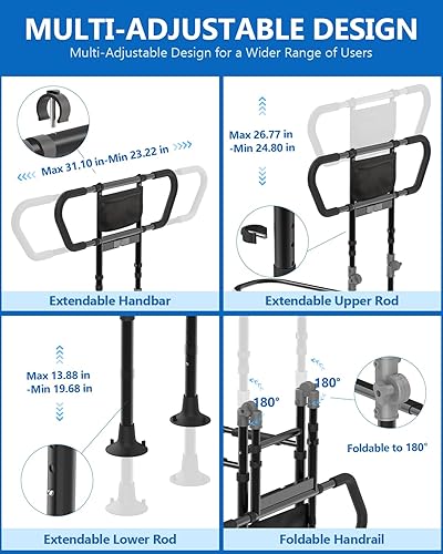 Miniatura 10 de Rieles de cama para adultos mayores, barandilla de seguridad de altura ajustable con capacidad de 400 libras, mango antideslizante y luz nocturna