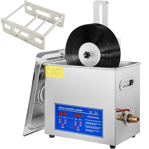 Ultrasonic Cleaner 6L Ultrasonic Vinyl Cleaner 7-12 Inch 8 Records Ultrasonic Vinyl Cleaning Machine 180W Ultrasonic Records Cleaner with Drying Rack Compatible with Home Store
