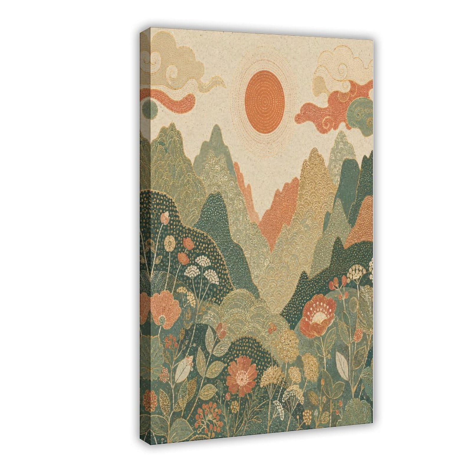 W7C8U2X3 Mountain Garden Sunrise Canvas Wall Art, Impressionist Apartment