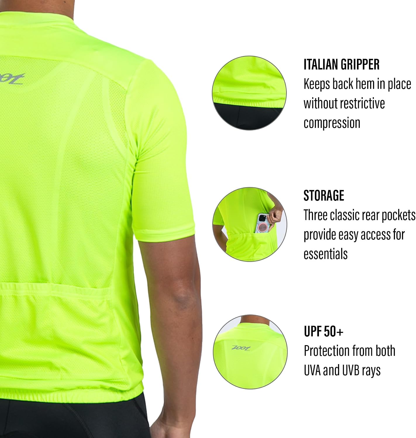 Zoot Men's Core Cycling Jersey, Breathable Short Sleeve Road Bike Tri Jersey, Moisture Wicking, 3 Rear Pockets, UPF 30 Fabric