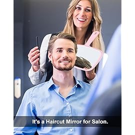 PROTECLE Large Hand Mirror, Salon Barber Hairdressing Handheld Mirror with Handle (Square Pink 10.3x7.4)