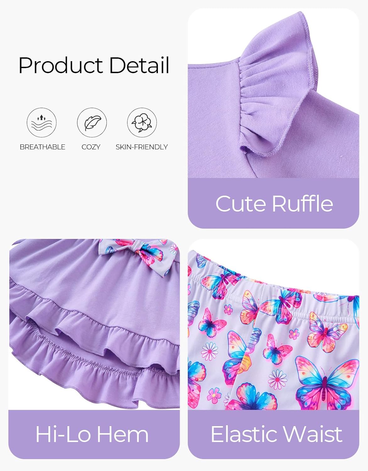 Baby Girl Clothes Toddler Outfits Long Sleeve Ruffle Floral Pants Set Fall Winter 1-5 Years Purple 4-5T image 4 of 6 B0FHHQ946J