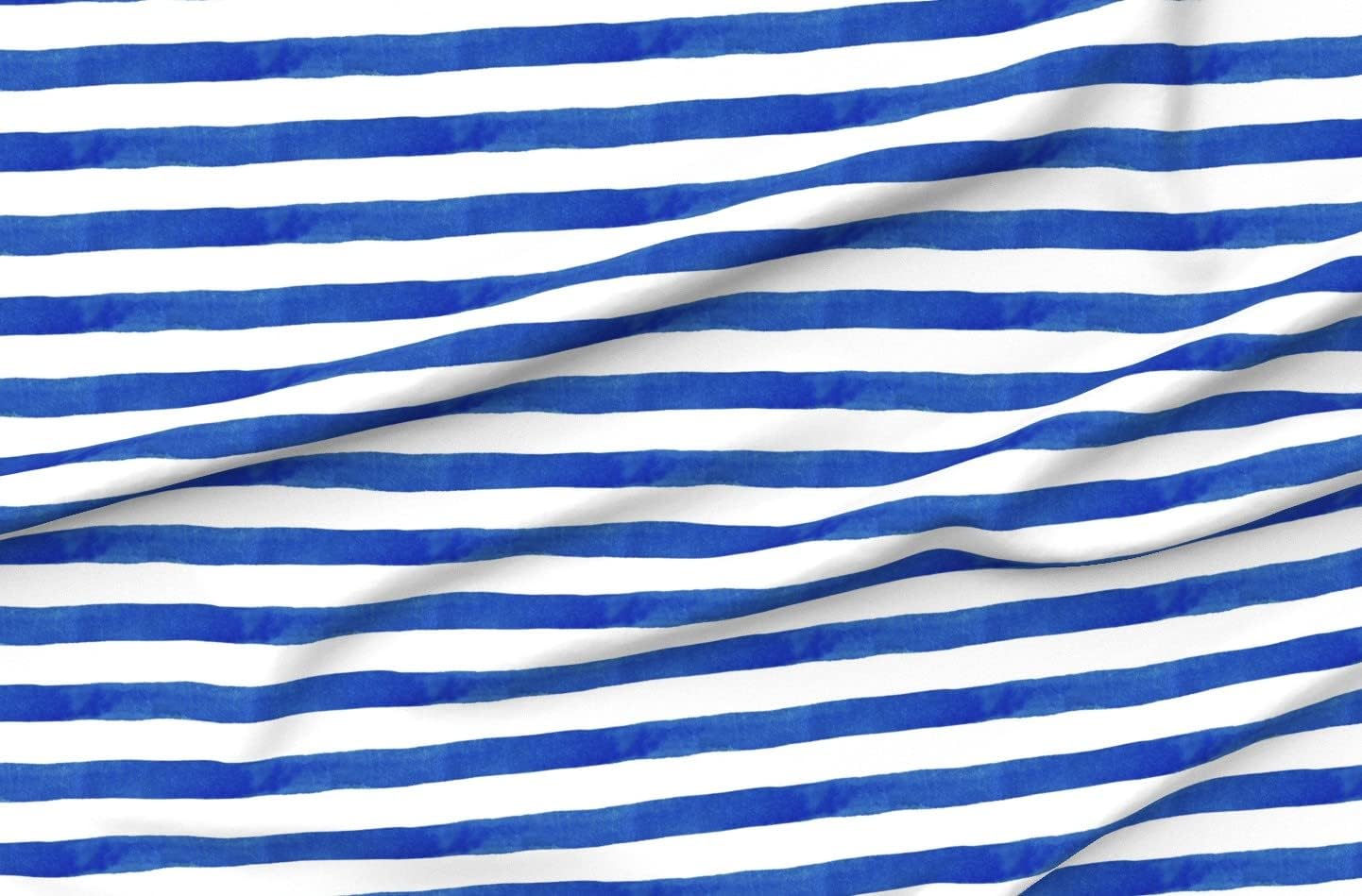 Spoonflower Fabric - Blue Stripe Watercolor White Printed on Organic Cotton Sateen Fabric by The Yard - Sewing Quilting Apparel Home Decor