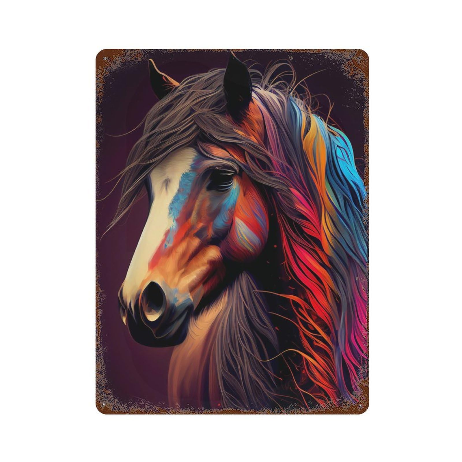 Rust Effect Horse Popart Aged Metal Wall Plaque 15.7"x11.8", Shabby Chic Decor for Basement, Hobby Room And Garage Decor