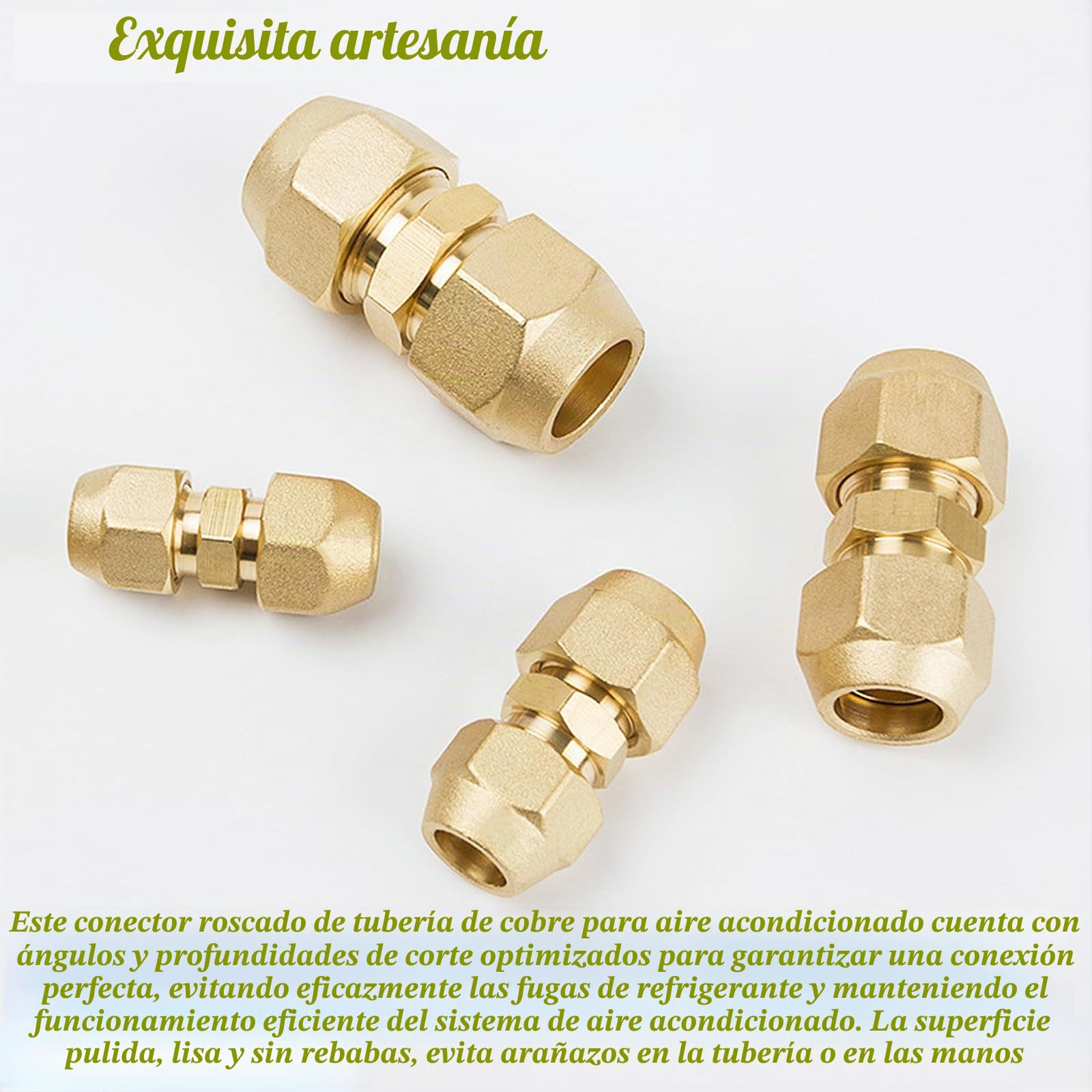 2 Piezas Boquilla Doble para Tubos de Cobre, Extensión de Tubo de Cobre para Aire Acondicionado de 1/2 Pulgadas, Con Nuez, Tuercas de Unión de Línea de Refrigerante(Oro)
