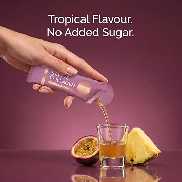 Revive Collagen Enhanced Plus 10,000mg Hydrolysed Marine Collagen Drink with Added Vitamin A & C for Healthy Skin, Hair, Nails & Joints | Tropical | 28 x Sachets