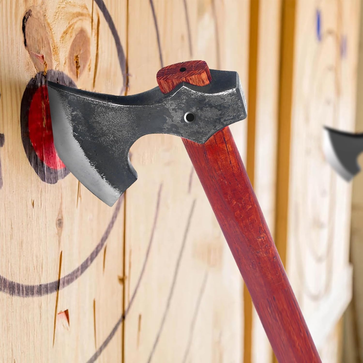 16.2" Viking Style Throwing Axe Set of 2, 1065 High Carbon Steel Bearded-Edge Tomahawk with Beech Wood Handle, Red Anti-Slip Design, for Adults Competition & Outdoor Recreation