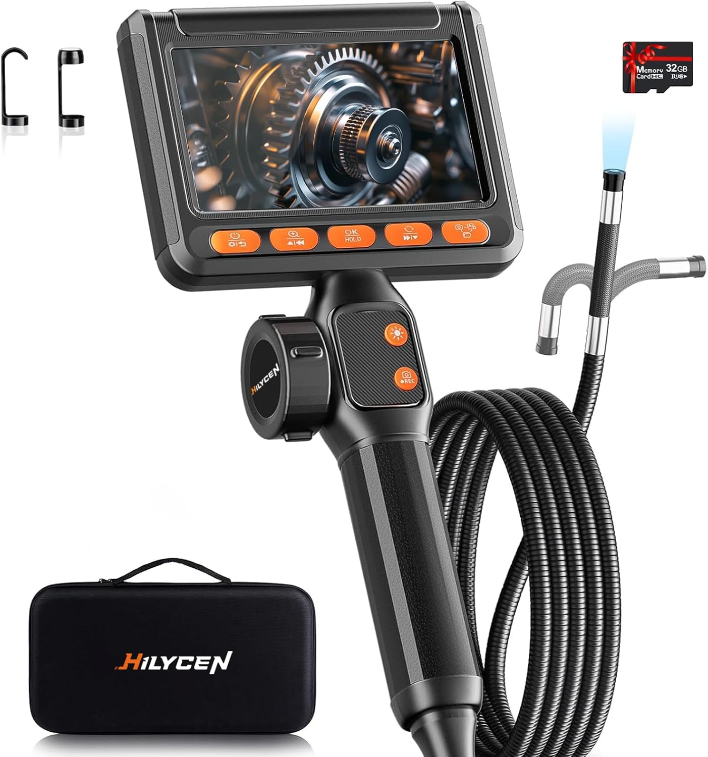 Two-Way Articulating Endoscope Camera with Light - HILYCEN Articulating Borescope with Light, 0.33in Industrial Snake Camera, Video Inspection Scope for Automotive Aircraft Mechanics, Pipeline - 5.5FT