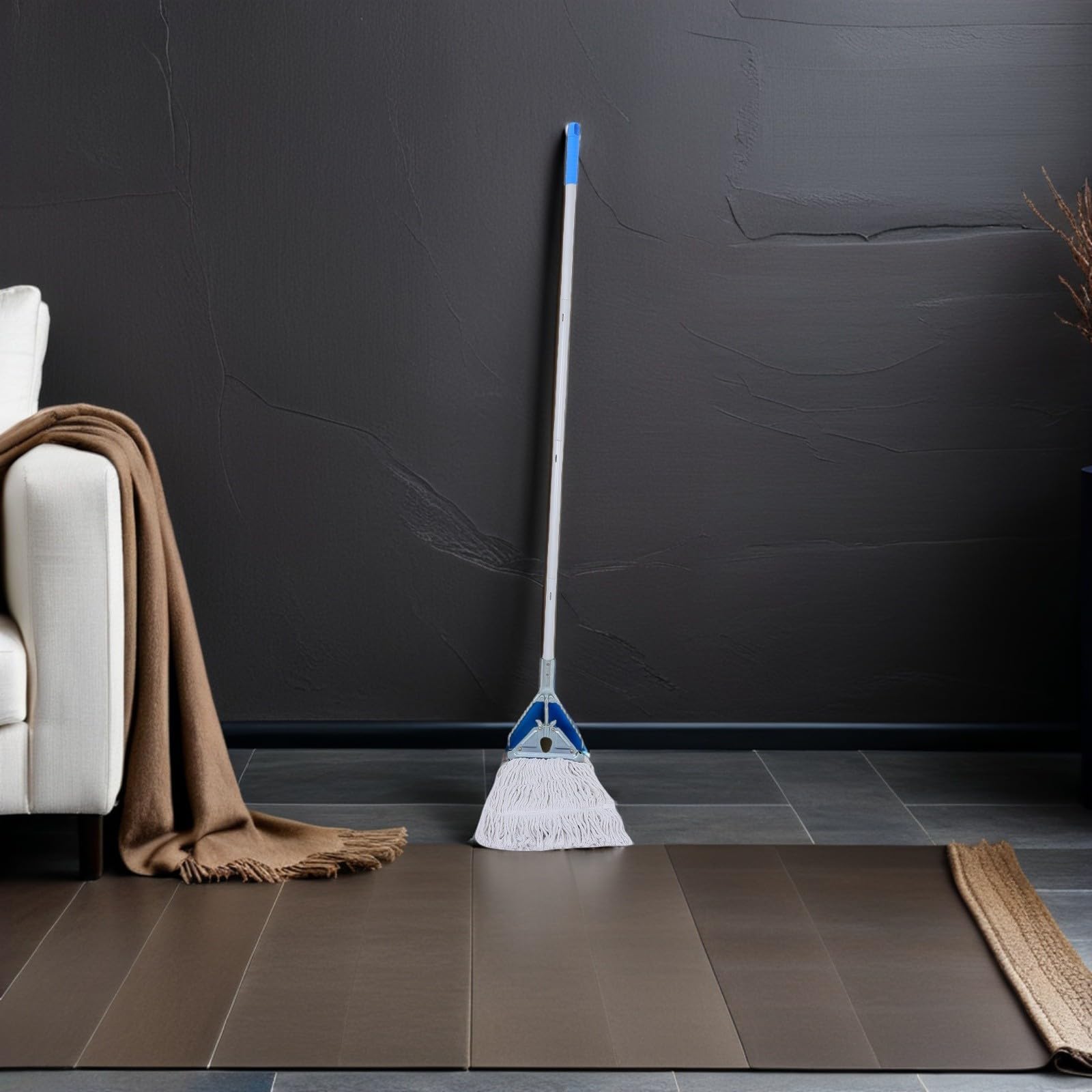 Alasum Gewerblicher Wischmopp mit Abnehmbarem Moppclipkopf aus Edelstahl Ergonomisches Design und Sicherer Halt für Garage und Industrielle Bodenreinigung